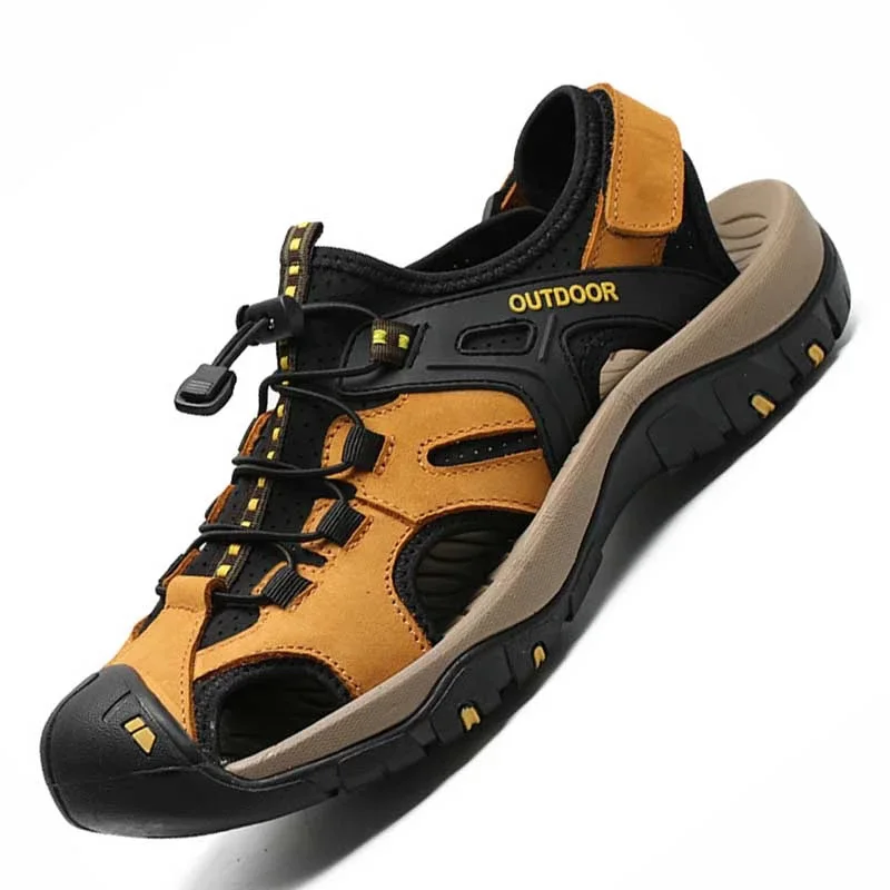 2021Summer Men's Sandals Genuine Leather Business Casual Shoes Men's Breathable Design Outdoor Beach Sandals Water Sneakers