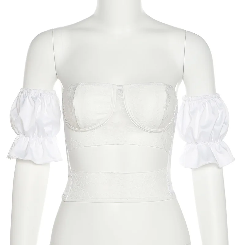 

Women Casual Tank Tops Sexy Slim Navel Fashionable Hollow Lace Side Neckline Wrapped Chest Vest Female Street Summer Fashion