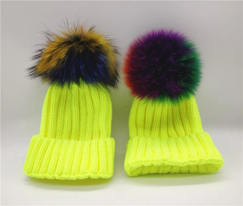 Зимняя детская вязаная шапка с помпоном из натурального Лисьего меха для