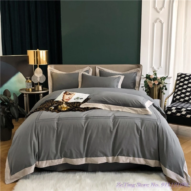 

Nordic style 100TC horse cotton Bedding Set 4pcs Pure Cotton brushed autumn winter warmth light luxury cotton bedding 1.8m Gray