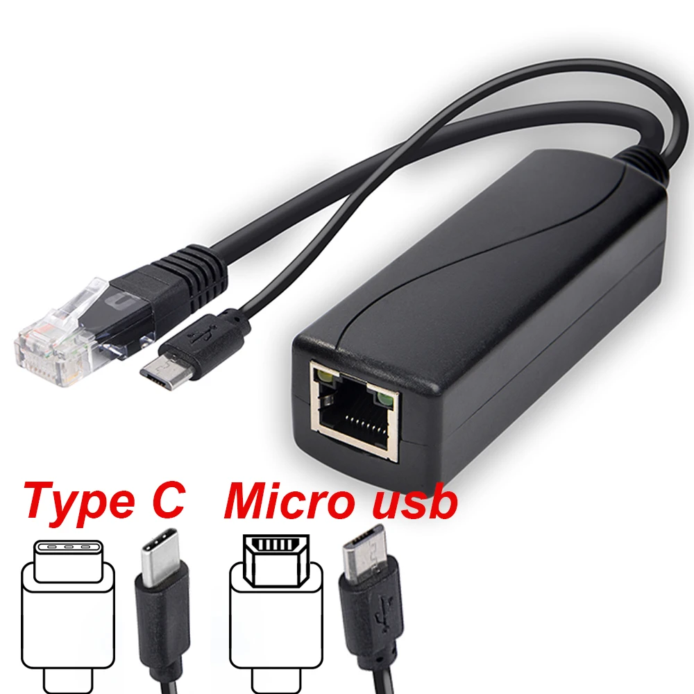 PoE Splitter 5v POE usb tpye-C Power Over Ethernet 48V To 5V Active Micro USB Plug for Raspberry Pi | Безопасность и защита