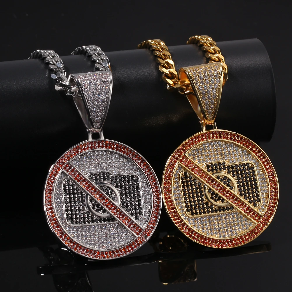 Кулон с круглой биркой KING BLING без фото кубинской цепочкой золотистого цвета