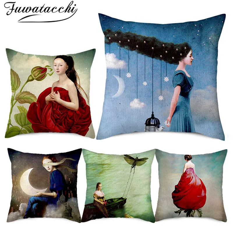 Fuwatacchi льняное масло живопись леди картина Обложки Подушки красивая женщина
