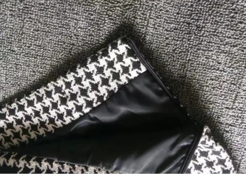 2021 Autumn Winter Spring Houndstooth Skirt Women High Waist Plaid Fashion Woolen Short Skirts Saia LY287 | Женская одежда