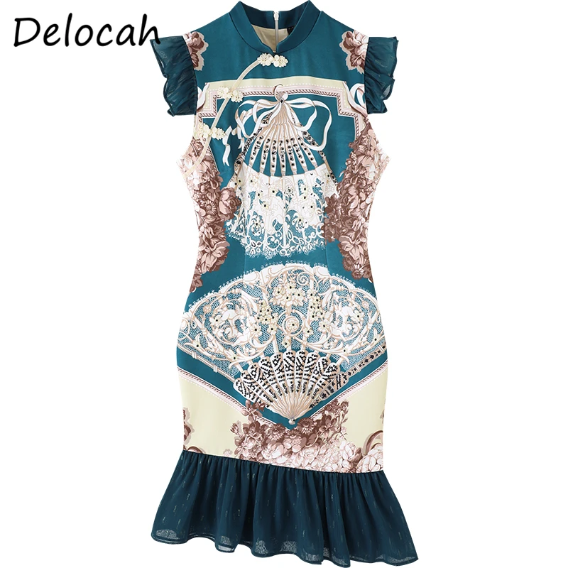 

Delocah Summer Women Fashion DesignerMermaid Dress Short Sleeve Crystal Ruffles Elegant Ladies Party Short Dresses vestidos