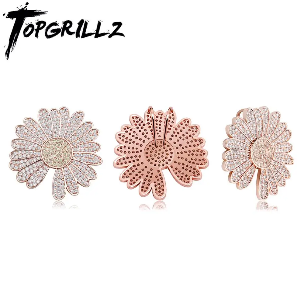 Маленький кулон в виде ромашки TOPGRILLZ GD со льдом из фианита ожерелье хип хоп модные