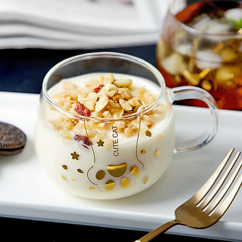 Оригинальная стеклянная чашка с милым котом для напитков кофейная кружка кашей