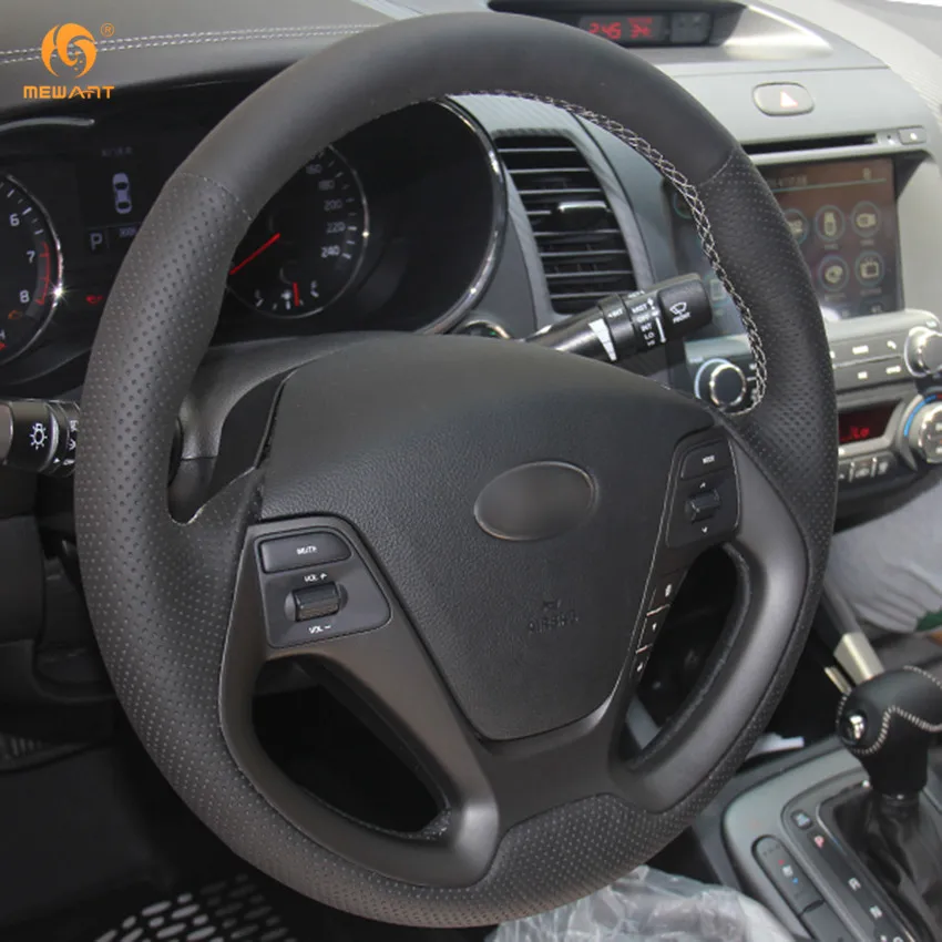MEWANT Black Genuine Leather Car Steering Wheel Cover for Kia K3 2013 K2 Rio 2015 2016 Ceed Ceeɽ 2012-2017 Cerato 2013-2017 |
