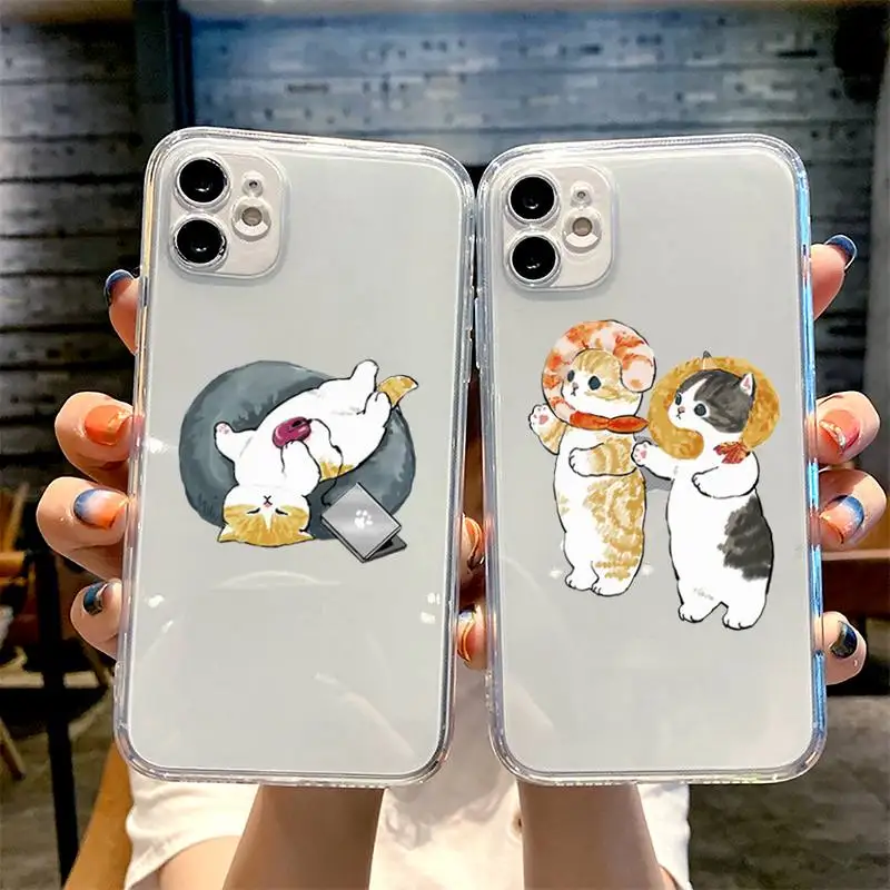 

Cat Phone Case For iphone 13 12 11 8 7 plus mini x xs xr pro max Transparent soft