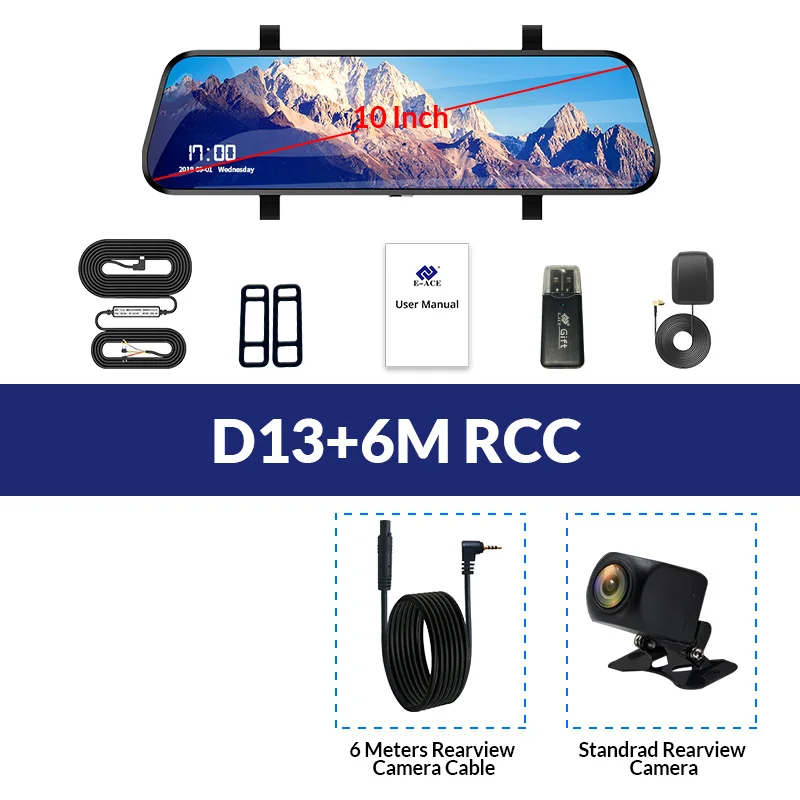 E-ACE Car Dvr ADAS 4G 10" IPS mirror Dash cam Video Recorder Full HD 1920x1080 Dual Lens Rear View Mirror Android GPS Car Camera
