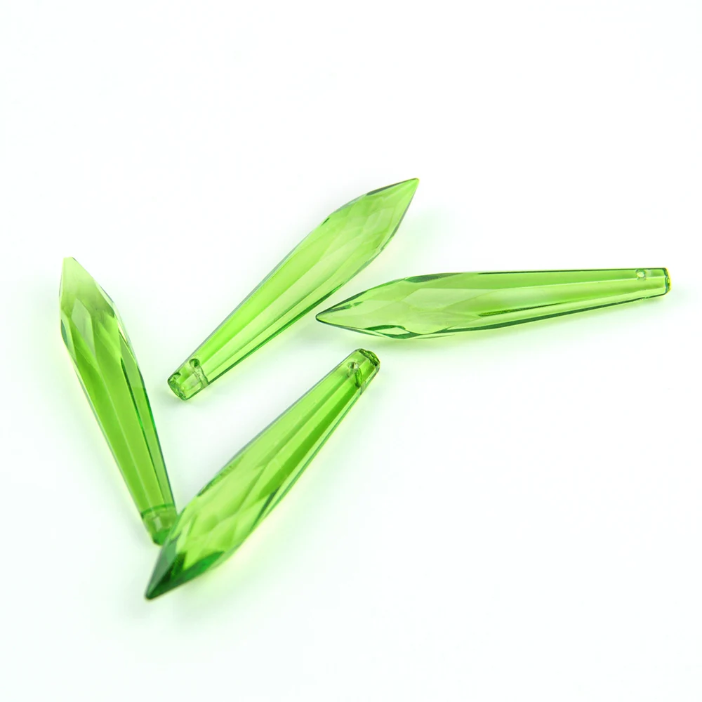 

38MM/63MM/76MM Lt.green K9 Crystal Chandelier Pendants Prisms Cut&Faceted Glass U-Icicle Drops For Cake Topper Decoration