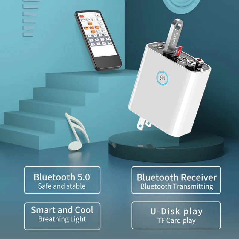 Bluetooth 5 0 приемник аудиопередатчика с европейской и американской вилкой QC2.0
