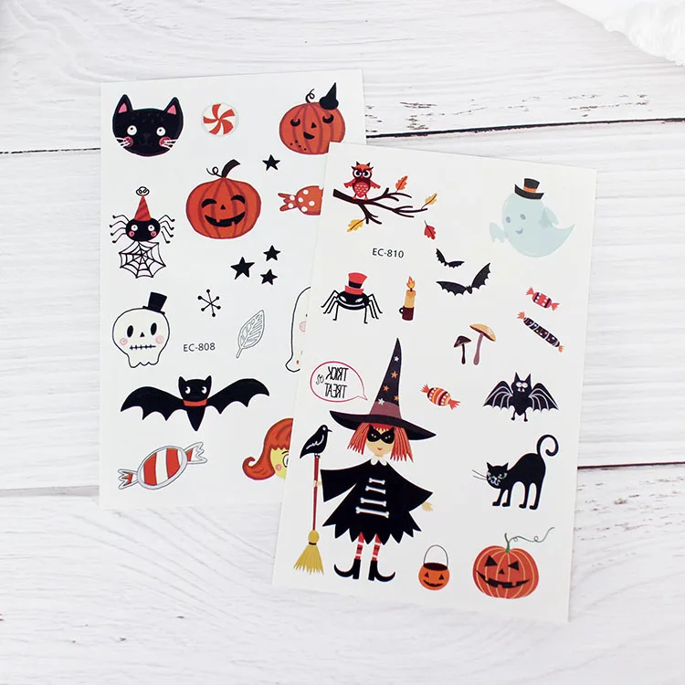 

Kids tattoo sticker funny ghost cat bat pumkin pattern water transfer decals for boday arm makeup halloween tattoo sticker RA039