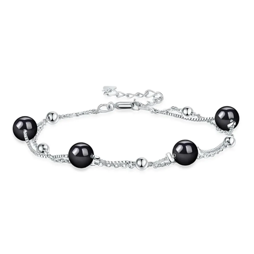 

NEHZY 925 Sterling Silver New Woman Fashion Jewelry High Quality Retro Simple Black Agate Gold Silver DIY Bracelet Length 20CM