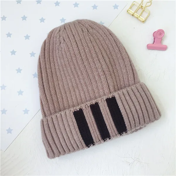 Детская шапка Skullie Beanies для мальчиков и девочек, зимняя однотонная шапка в полоску с ушками, теплые эластичные модные аксессуары - Цвет: 1