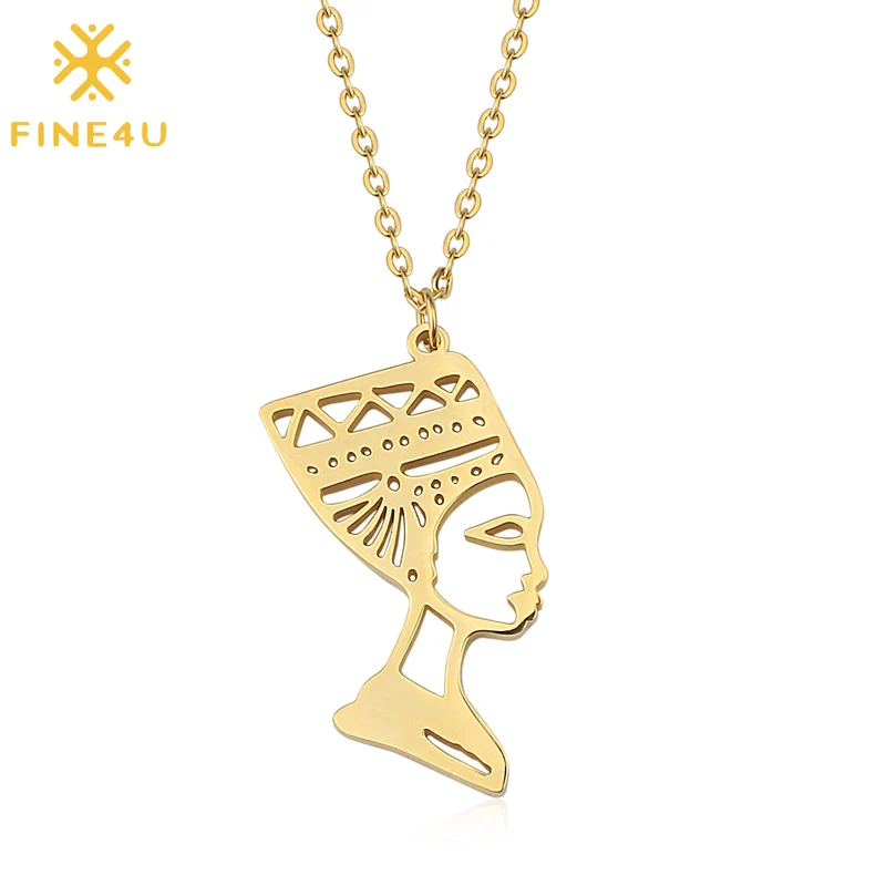 FINE4U N427 из нержавеющей стали королева Египта кулон ожерелье Египетский Нефертити