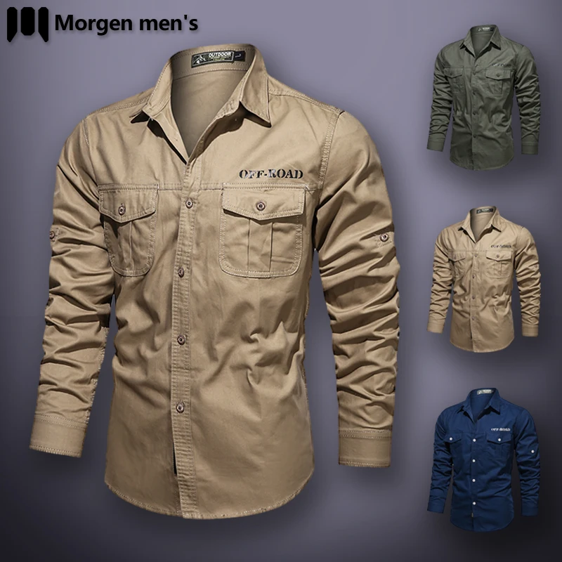 Мужская рубашка повседневная Армейская мужская Осень зима длинный рукав