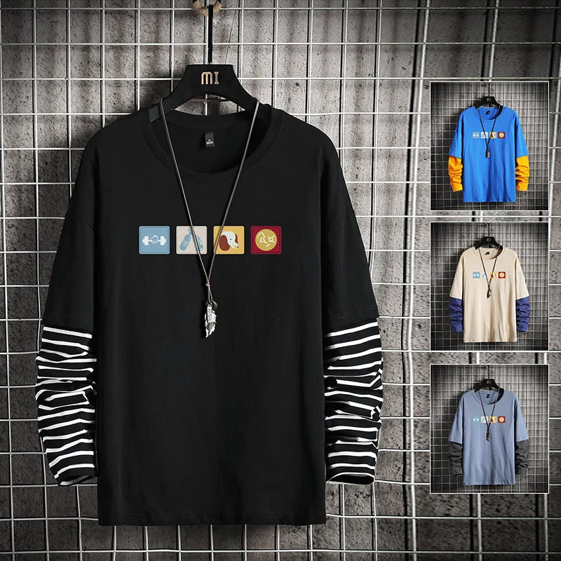 Удобные мужские футболки в стиле хип хоп с длинным рукавом круглым вырезом
