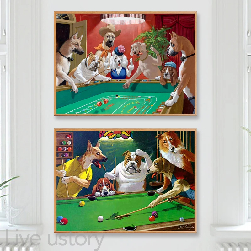 Забавный постер с собаками играющим в бассейн Джек-риппер винтажная Печать на