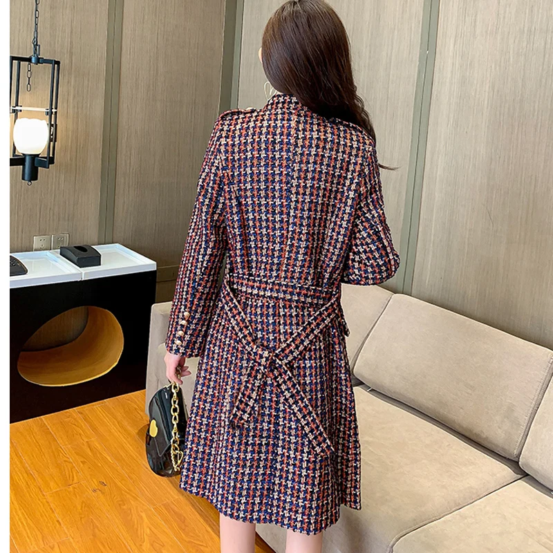 

Tweed woolen coat women's plaid coat temperament autumn/winter jacket small fragrant mid-length Slim One-Piece