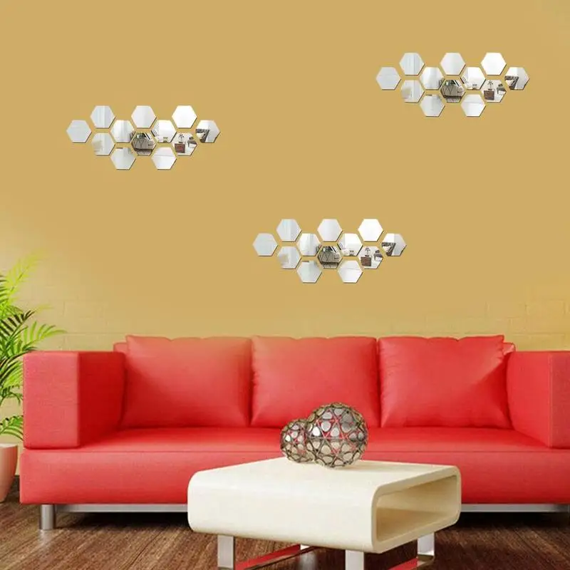

Light Weight Hexagonal Frame Wall Stickers Kitchen Personalized Decorative Mirror Background DIY Art