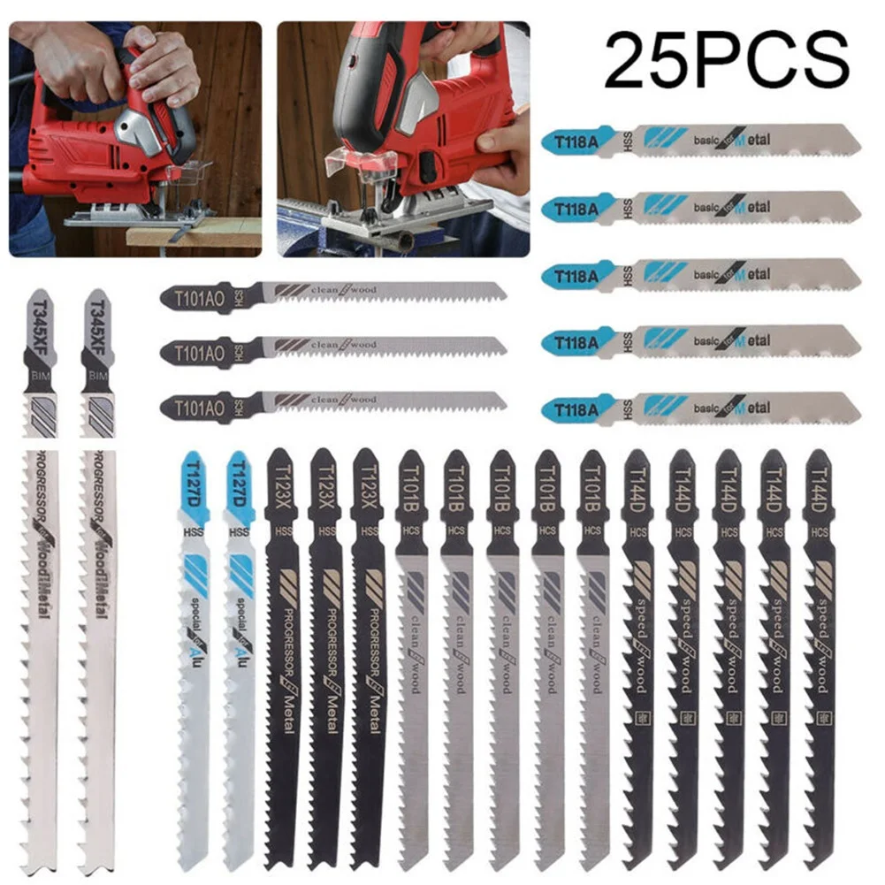 

25PCS Jig Saw Jigsaw Blades Set Kit Metal Wood Assorted Blades T-Shank