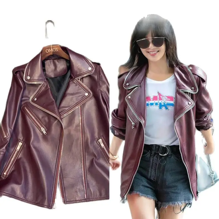 Chaqueta locomotora de piel de oveja para mujer, abrigo de piel auténtica de alta calidad, corta de piel, 2021