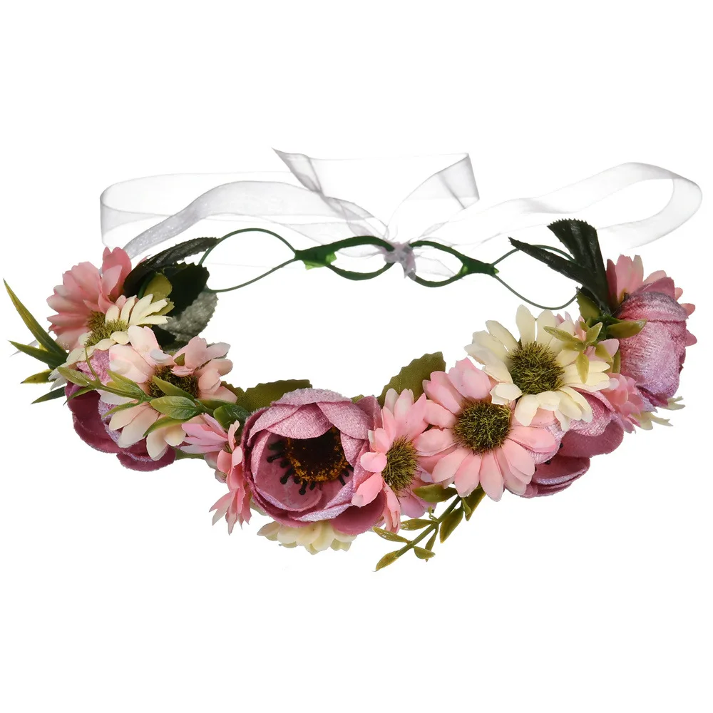 

Korean Wedding Flower Crown for Bridesmaid Headdress Hairbands Romantic Rose Floral Garland Head Wreath Beach Party Headpiece
