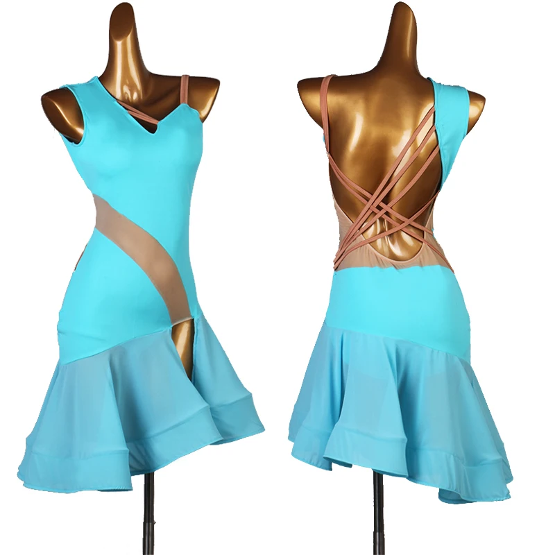 Latin Dance Costume Women New Dress Sexy Summer Lake Blue Competition Dancewear Stage Outfit Club 1486 | Тематическая одежда и