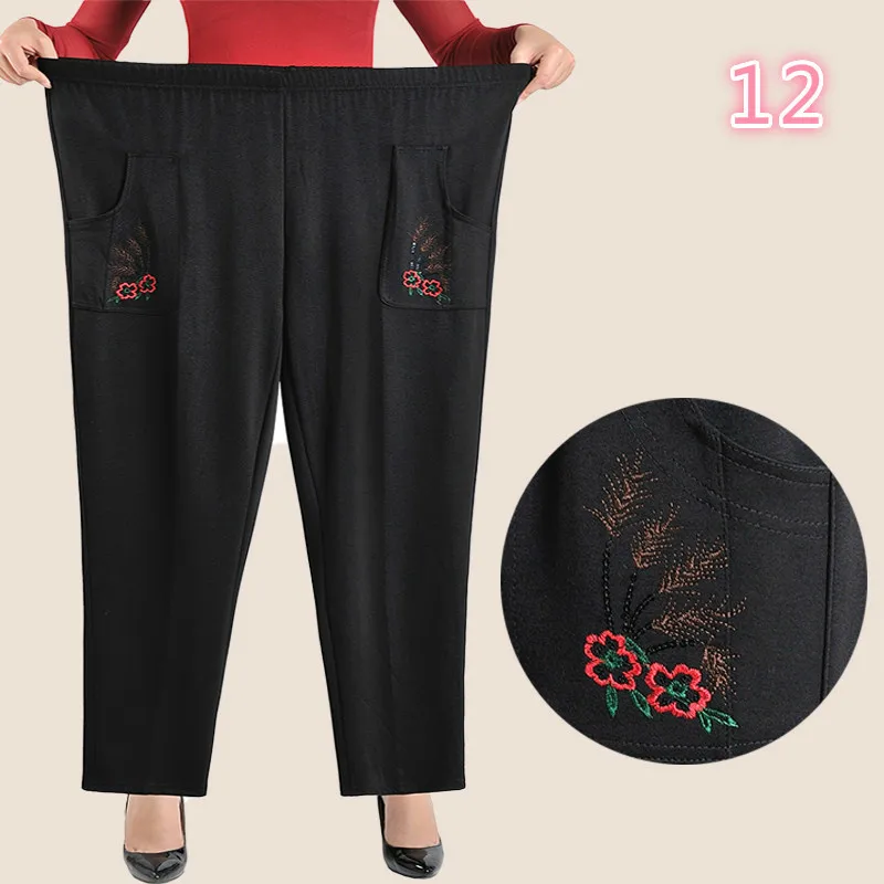 12 XL-8XL, Осень-зима, женские брюки с высокой талией, повседневные, с вышивкой, женские теплые бархатные прямые штаны, Pantalon, Femme размера плюс - Цвет: 12
