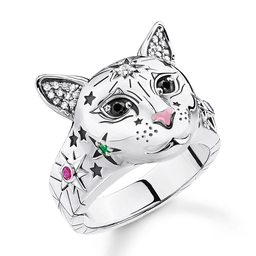 

2020Fashion Luxury Bohemian Retro Silver Color Cat Ring for Women Fashion Statement Jewelry Adjustable Ring Girl Gift