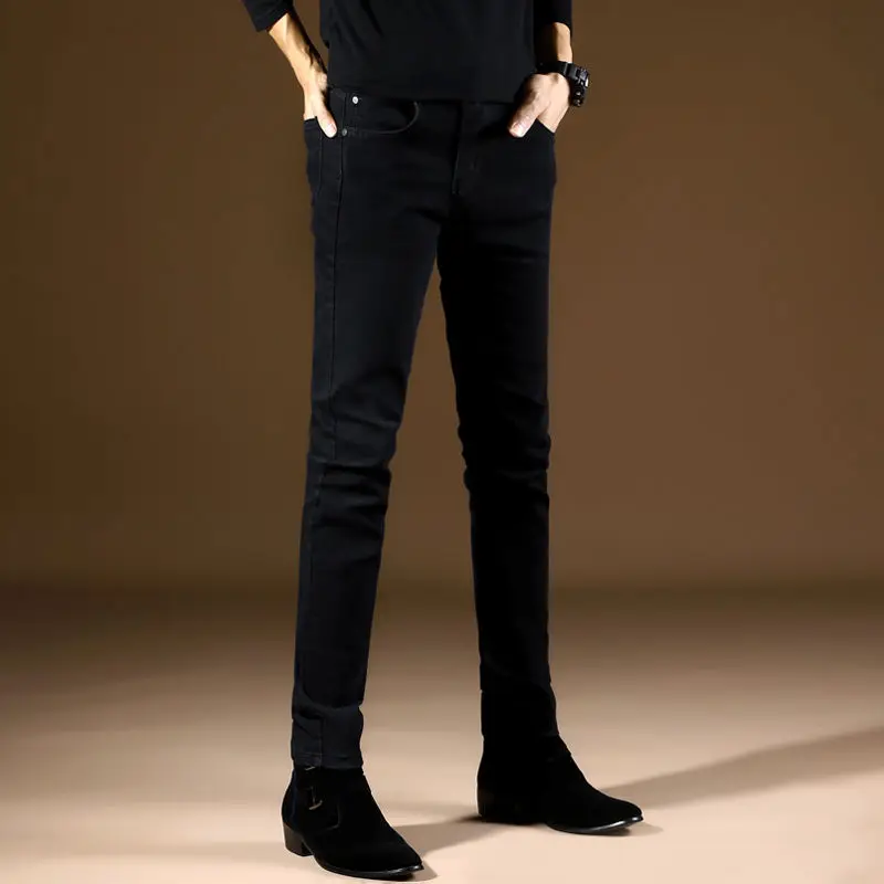 Men's Stretch Jeans Elastic Skinny Pants Korean Black Men's Long Pants 2020 Autumn Size Plus Jeans Pencil Pants Mens Jeans Blue