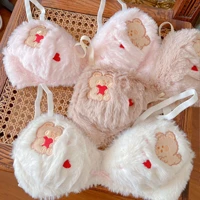new lolita cute sweet plush bear print bra and panty set winter pure desire students without steel ring comfort lingerie panty