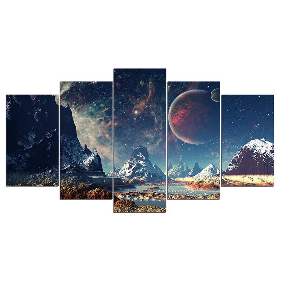 

5 Piece Canvas Art Space planet snow lake galaxy Painting Modular Decor Wall art Pictures for Living Room