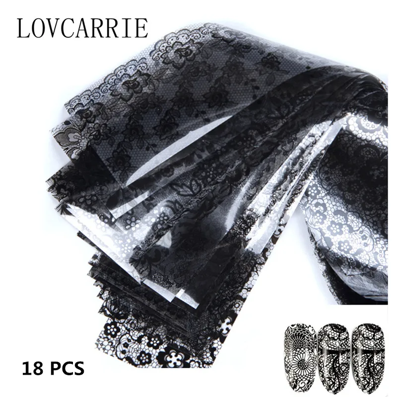 LOVCARRIE 18 шт. черно белые цветочные фольгированные наклейки s для ногтей кружевные