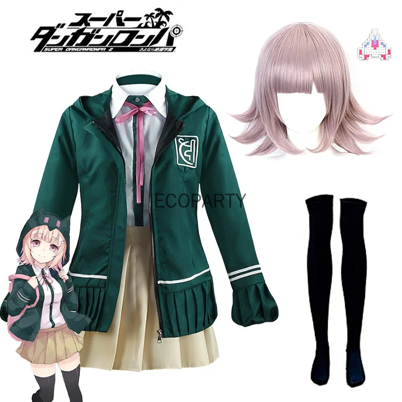 

58 костюм для школьников из аниме «данганронпа», косплей Нанами, костюм ChiaKi с длинным рукавом, куртка, короткая юбка, зеленое платье