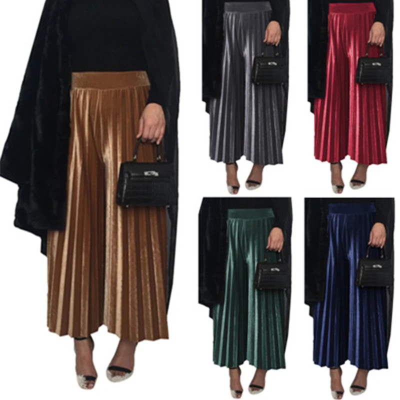 Женские длинные юбки в мусульманском стиле плиссированные бархатные широкие