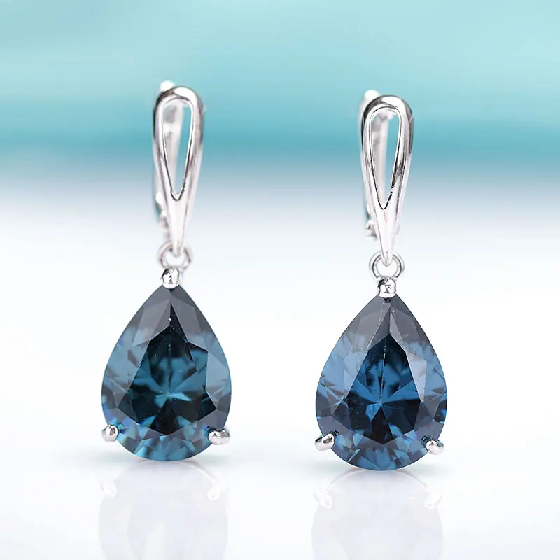 MAIKALE New Water Drop Gradient Blue Long Earrings Women Fashion Rose Gold Fine Jewelry Tourmaline Zircon Glass Dangle Earrings