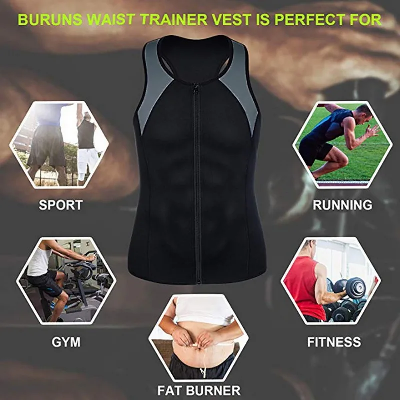 

Men Fashion Fitness Gym Neoprene Sauna Vest New Sweaty Hot Waist Trainer Body Shaper Slimming Suit Weight Loss Zipper Vest