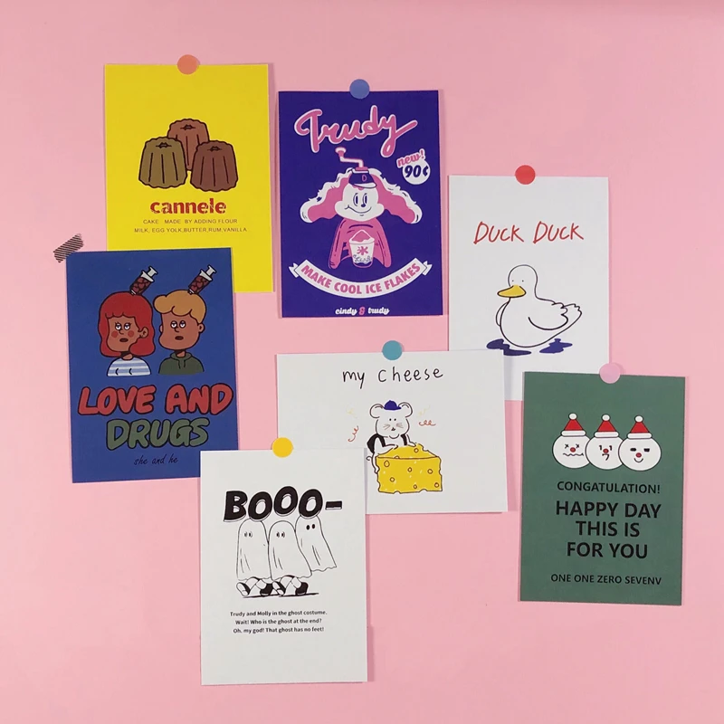 

Korea Ins Simple Retro Duck Illustration Card Postcard Cute Cartoon Sticker Stationary Wall Decoration Swing Prop Envelope Gift
