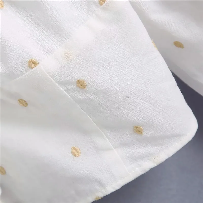 

TRAF Top Woman Za 2021 White Off Shoulder Top Female Embroidered Dotted Mesh Crop Summer Tops Ruffle Long Puff Sleeve Blouse