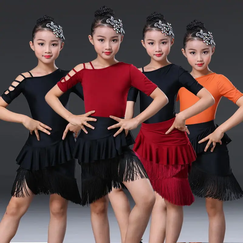 

Children Latin Dance Dress Girls Tassels Latin Dance Skirt Fring Modern Ballroom Dance Wear Salsa Tango Rumba Dance Costume