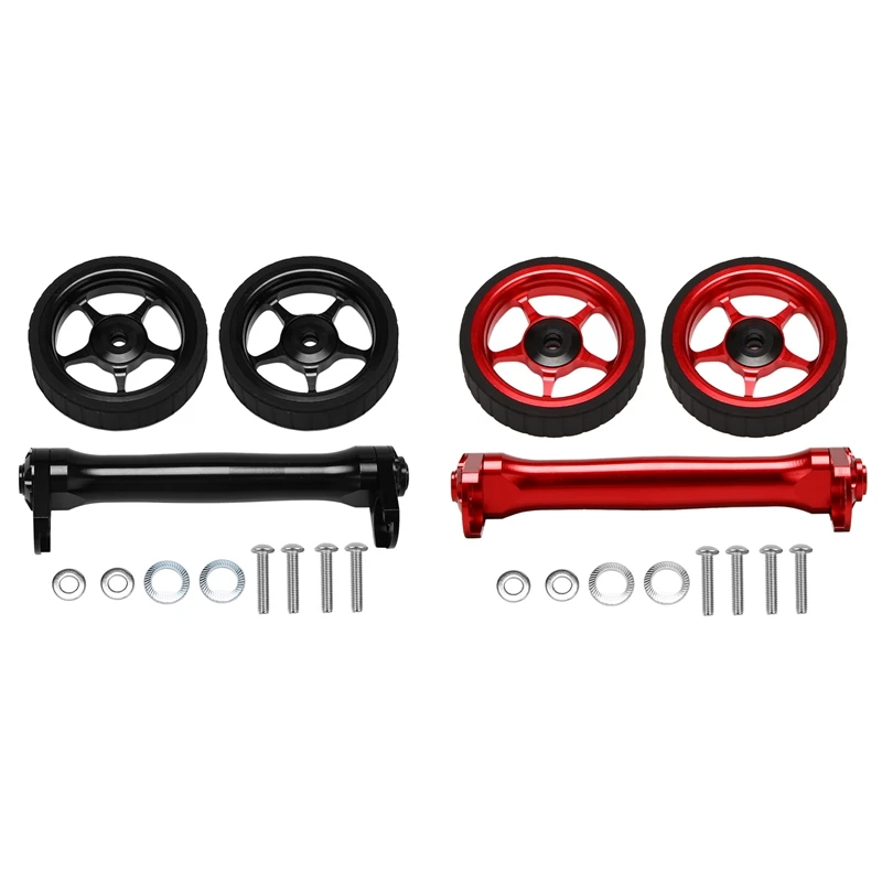 

2 Set Easy Wheel Telescopic Rod Extension Bar For Brompton Rear Cargo Rack Easy Wheel Telescopic Rod, Black & Red