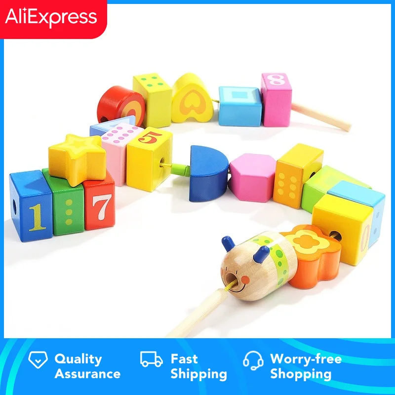 

Wooden Lacing Beads for Toddlers, Fine Motor Skills Montessori Toys, Preschool Learning Toys for 2 Year Old Kid Gifts