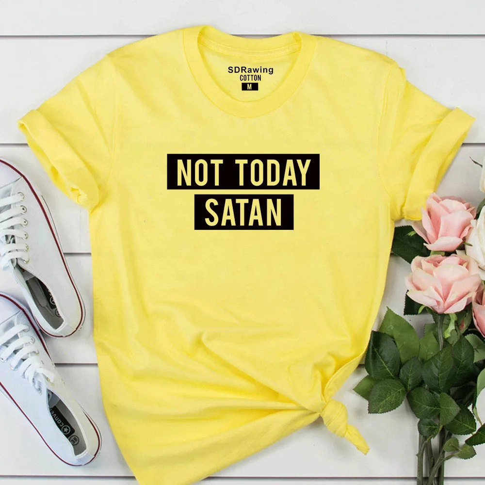 Harajuku Not Today Satan футболка с буквенным принтом, забавная графическая футболка, базовые тренировочные топы, сатана, не сегодня, футболки, Прямая поставка