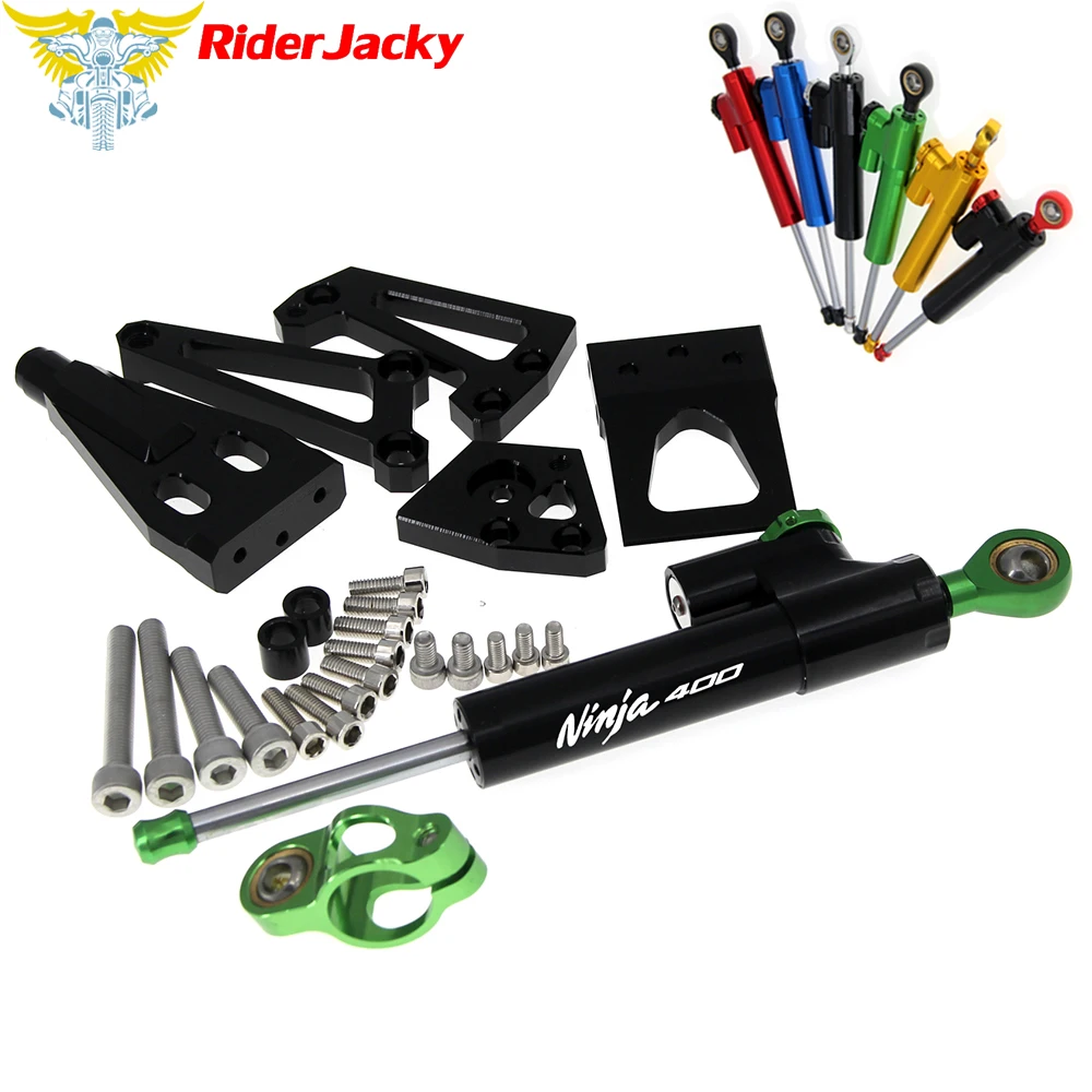 

CNC Adjustable Motorcycle Linear Reversed Steering Damper with bracket Support For Kawasaki Ninaja 400 Ninja400 2009-2011 2010