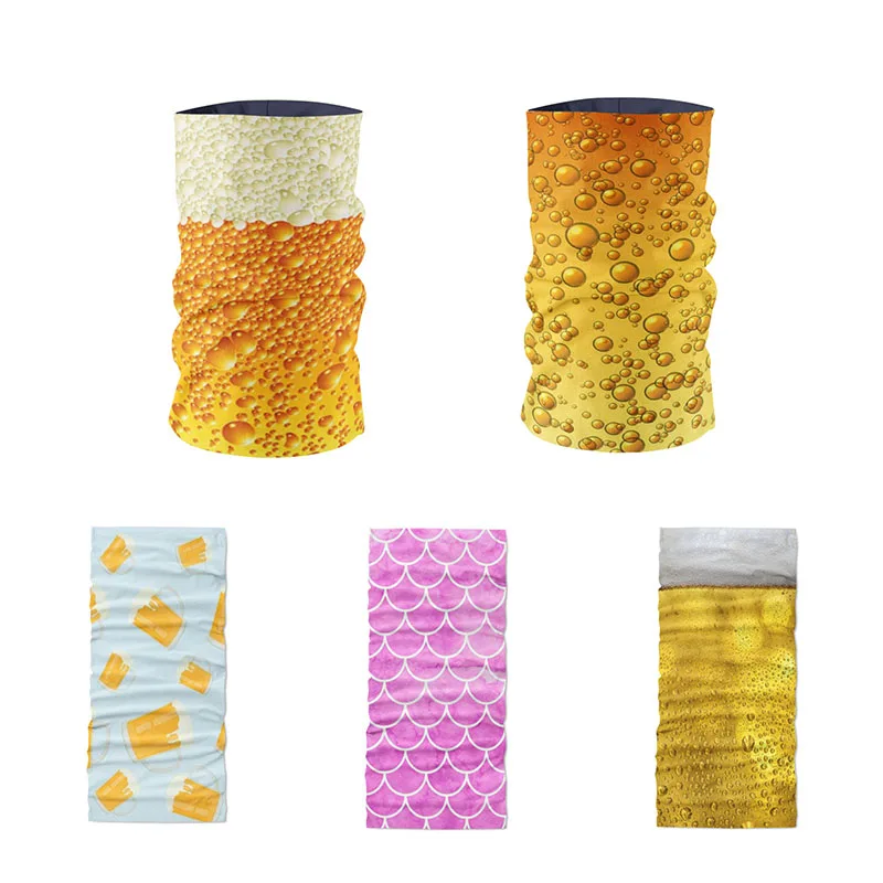 

New Novelty Ring Scarf Kerchief Summer Neck Gaiter Funny Beer Fish Scale Creative Elastic Headband headscarf Outdoor Dust Mask