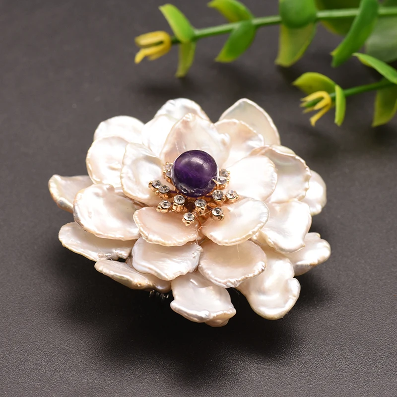 GLSEEVO натуральный пресноводный барокко Жемчуг цветок брошь Femme Bijoux аметист, Агат Броши для женщин двойного назначения ювелирные изделия GO0100