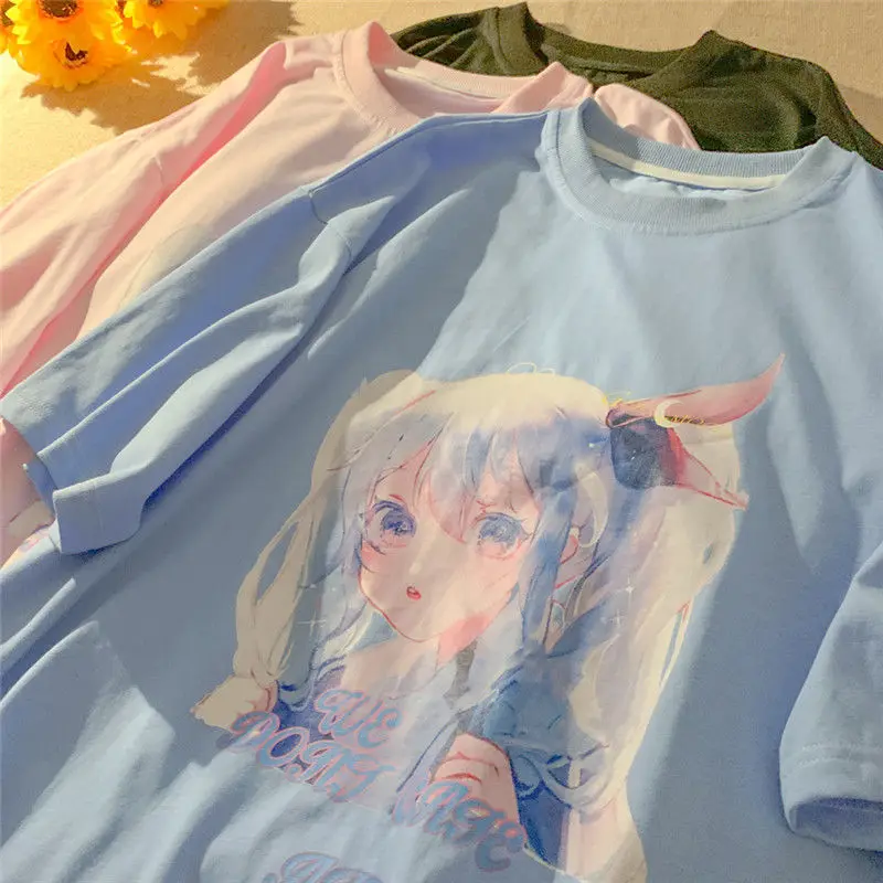 

Woman T-shirts Summer two-dimensional printing short-sleeved T-shirt women loose top harajuku Kawaii y2k cute vintage Oversized