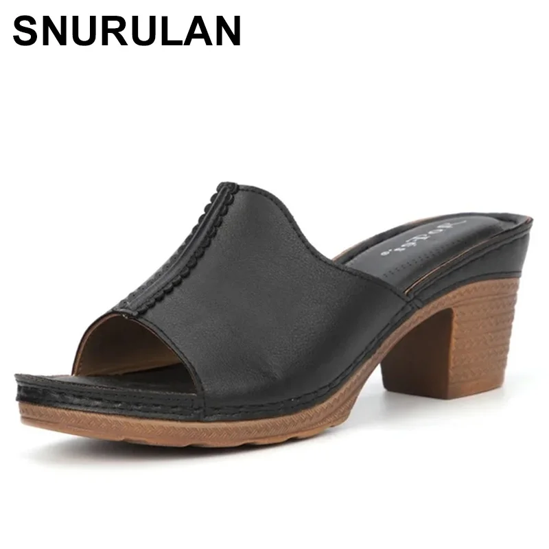 

SNURULAN Women Slippers Thick-Heels Solid Color Wedge Female Sandals 2021 New Summer Fashion Comfy Casual Outdoor Beach Ladies